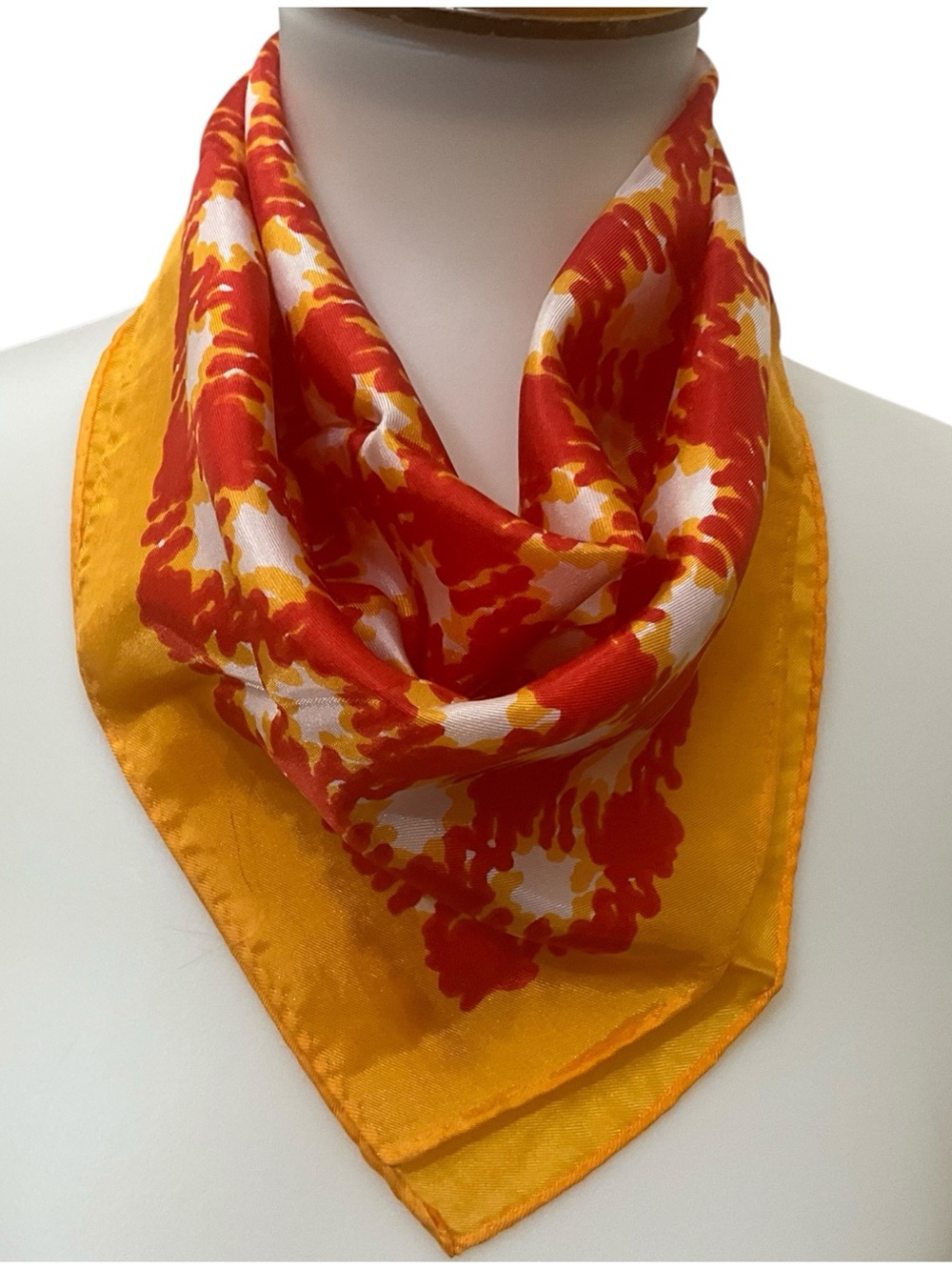 Vintage 1950s Glentex Acetate Scarf Japan Red Gold Geometric 17.5” Square